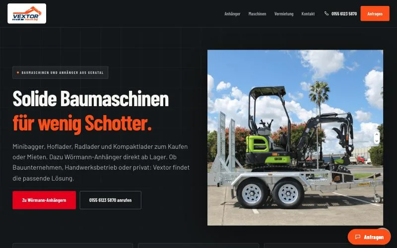Website von Vextor-Baumaschinen